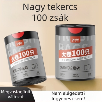 Fekete, vastagított háztartási szemeteszsák fogantyúval, szakadásálló, konyha és nappali használatra