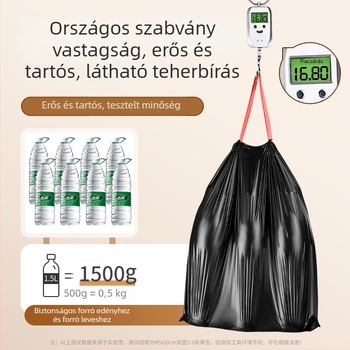 Fekete, vastagított háztartási szemeteszsák fogantyúval, szakadásálló, konyha és nappali használatra