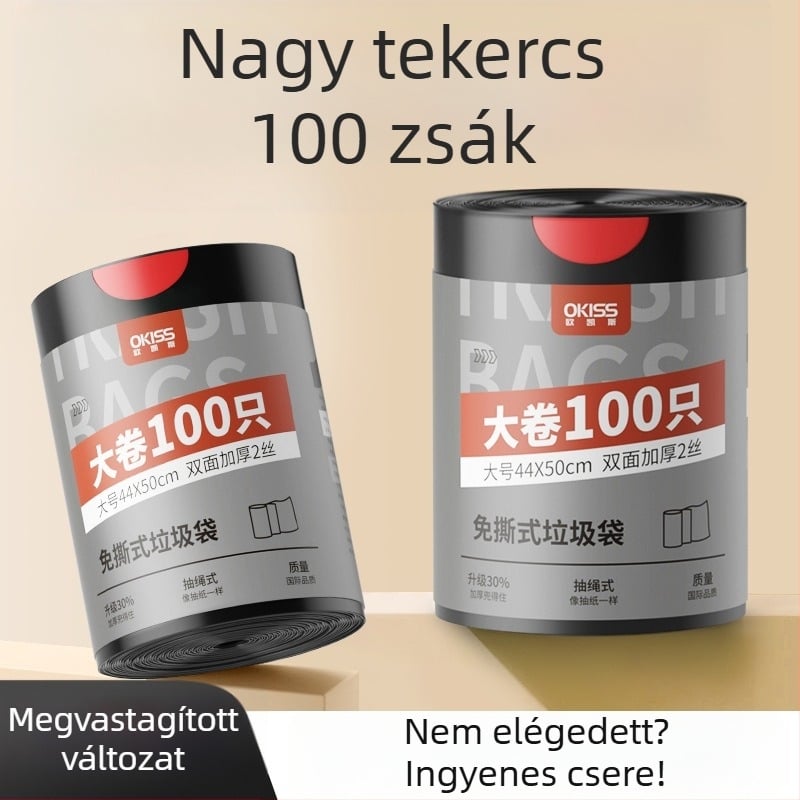 Fekete, vastagított háztartási szemeteszsák fogantyúval, szakadásálló, konyha és nappali használatra