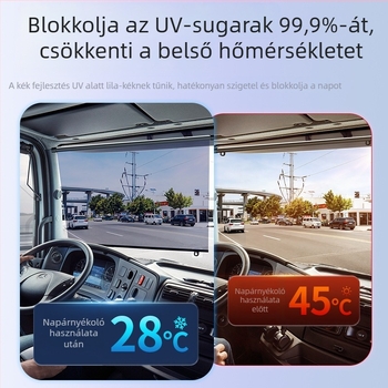 Napsugárzás elleni függönyök teherautók, autóbuszok, személyautók és háromkerekűek számára; vezető előtti szélvédő napvédelme és hőszigetelés