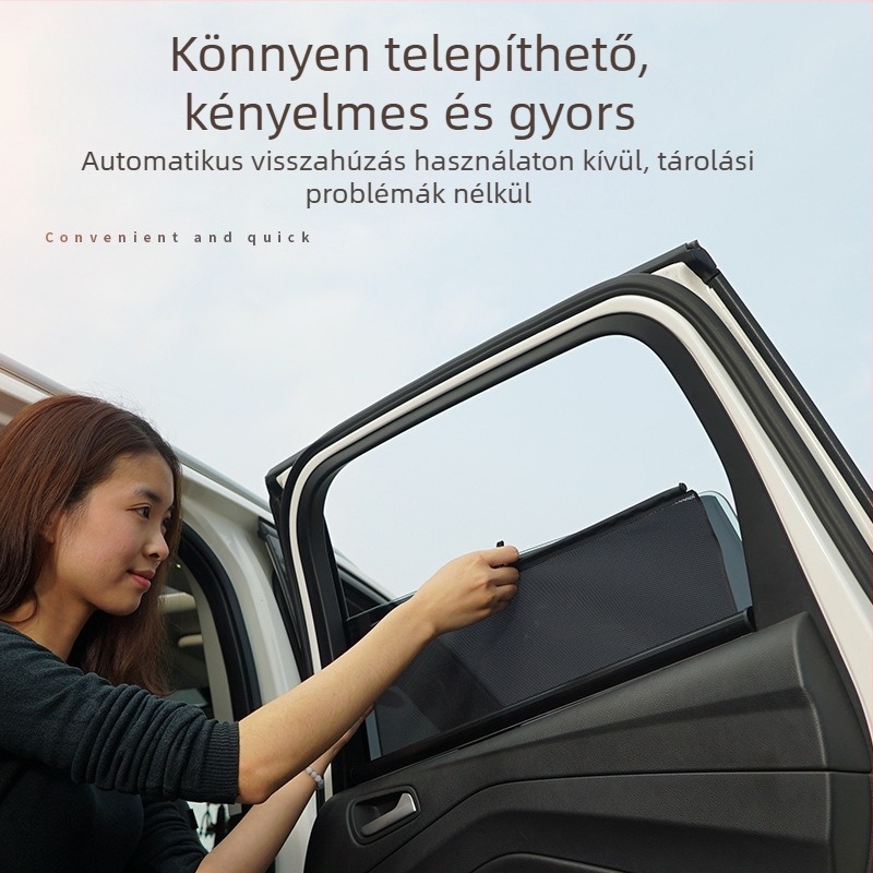 Teleszkópos autónapellenző hálós anyagból, automatikus emelés, fényvédő és por- és szúnyogvédelem