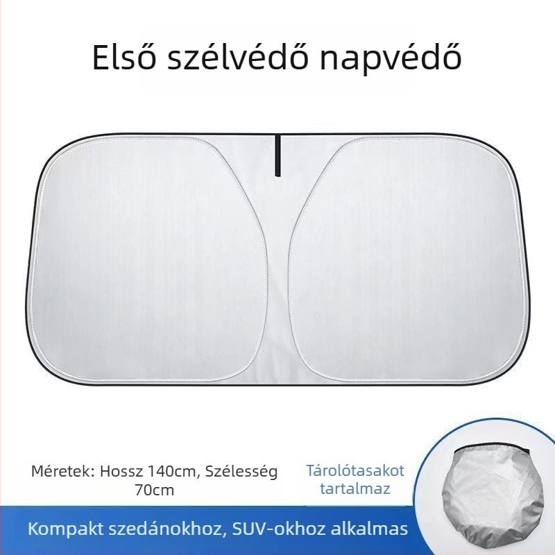 Nyári autóárnyékoló, dupla rétegű, titán-ezüst felületű, hőszigetelő és fényzáró
