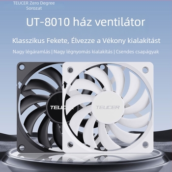 TEUCER UT-8010 csendes CPU hűtőventilátor, 80x80x10 mm, hőmérséklet-szabályozás