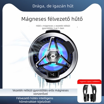 Okostelefon hűtőklip mágneses hátlappal, vezeték nélküli töltés, félvezetős hűtés, dupla hőmérséklet-szabályozás és digitális kijelző