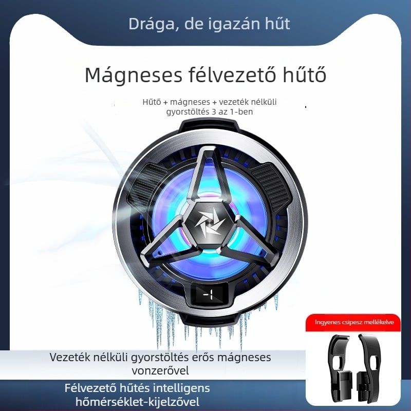 Okostelefon hűtőklip mágneses hátlappal, vezeték nélküli töltés, félvezetős hűtés, dupla hőmérséklet-szabályozás és digitális kijelző