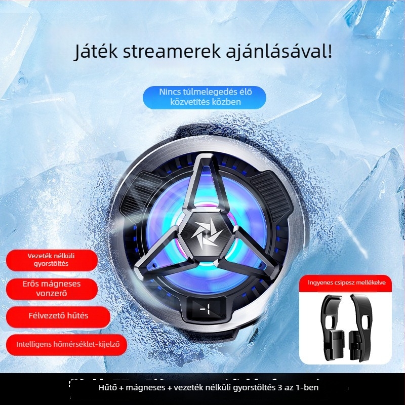 Okostelefon hűtőklip mágneses hátlappal, vezeték nélküli töltés, félvezetős hűtés, dupla hőmérséklet-szabályozás és digitális kijelző