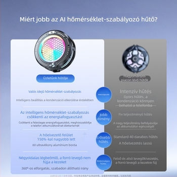 AI okostelefon hűtő radiátor intelligens hőmérséklet-vezérléssel, ultra-halk automatikus szabályozás, félvezetős hűtés