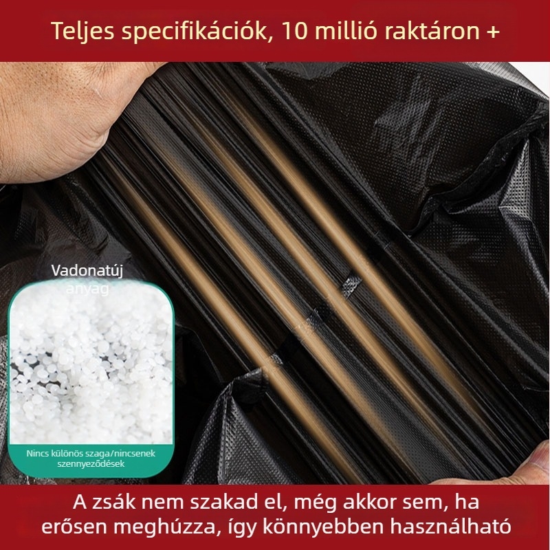 Fekete mellény-stílusú szemeteszsákok, vastagítottak, szivárgásbiztosak, tartósak, kollégiumokhoz és irodákhoz, egyszer használatos