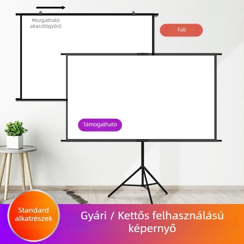 Kültéri hordozható vetítővászon állványos, falra szerelhető, fúrás nélkül, 100–120 hüvelyk, antireflexiós bevonattal, otthoni használatra