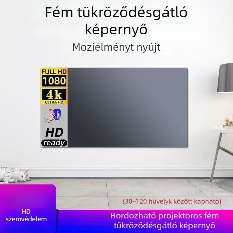 Fémes antireflexiós vetítővászon, összecsukható, Velcro-vel együtt
