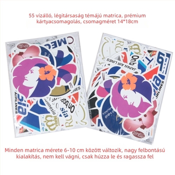 55 darab repülőtársaságok tematikájú graffiti matricák autókhoz, telefonokhoz, kulacsokhoz és poggyászhoz – vízálló matricák