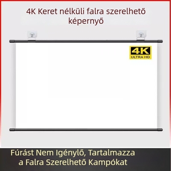 Falira szerelhető projektor-képernyő tartó, teljes képernyős otthoni projekthez, nappali használathoz, fúrás nélkül