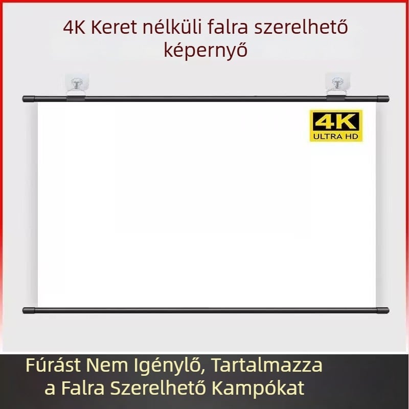 Falira szerelhető projektor-képernyő tartó, teljes képernyős otthoni projekthez, nappali használathoz, fúrás nélkül