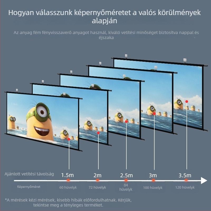 Hordozható, összecsukható falra szerelhető projektor-képernyő, 100 hüvelyk, 16:9, otthoni mozihoz