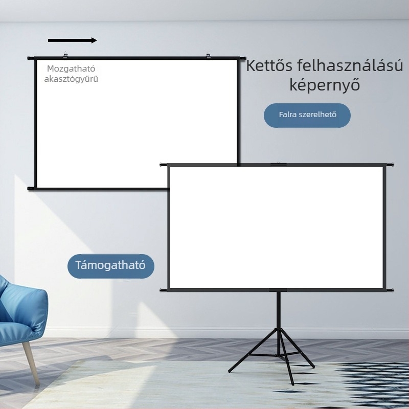 Padlóra álló vetítővászon otthoni és irodai használatra, falra szerelhető, 60–120 hüvelyk