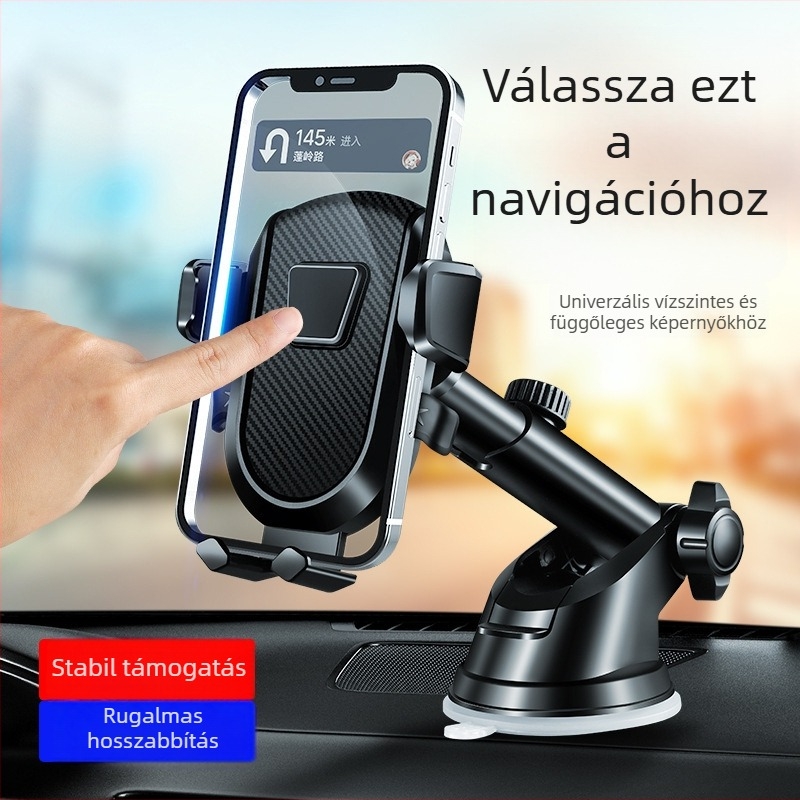 Teleszkópos autós telefontartó vákuumos szívófejű rögzítéssel a műszerfalon és mágneses alap