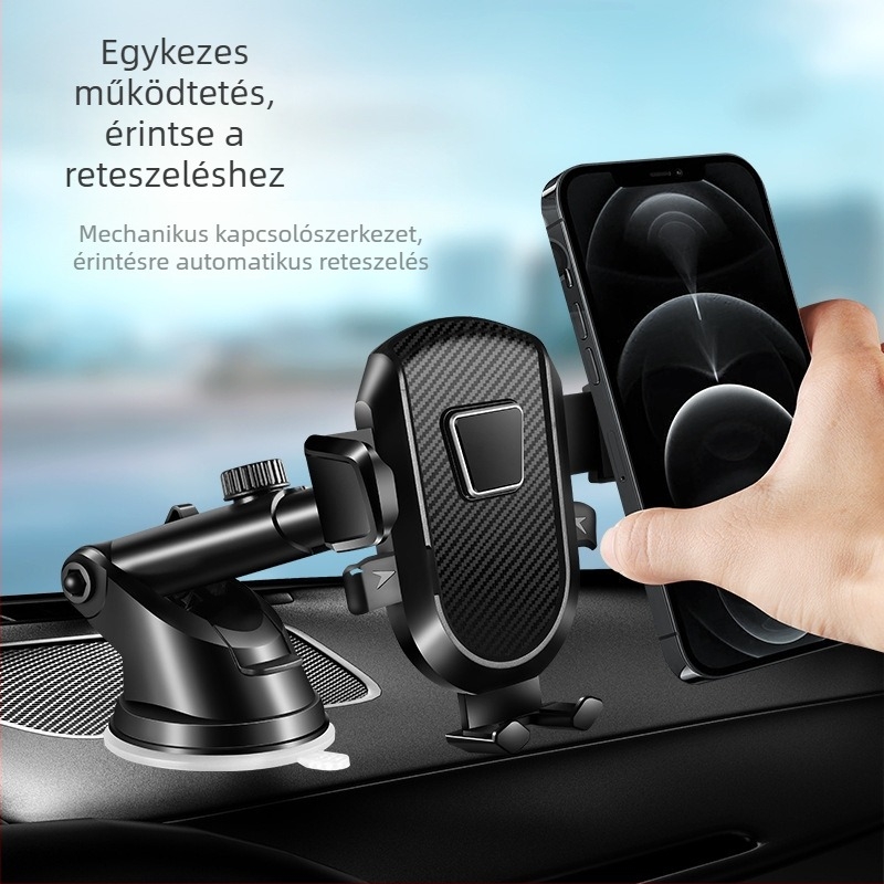 Teleszkópos autós telefontartó vákuumos szívófejű rögzítéssel a műszerfalon és mágneses alap