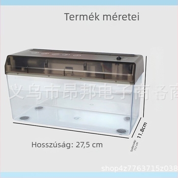 USB kettős használatú elektromos mini asztali papírszalagvágó, A4-es méret, 5 mm-es szalagokra, 9V, 10.8W, 2.6 L tartály, méretek 275×118×148 mm, 0.9 kg