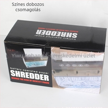 USB kettős használatú elektromos mini asztali papírszalagvágó, A4-es méret, 5 mm-es szalagokra, 9V, 10.8W, 2.6 L tartály, méretek 275×118×148 mm, 0.9 kg