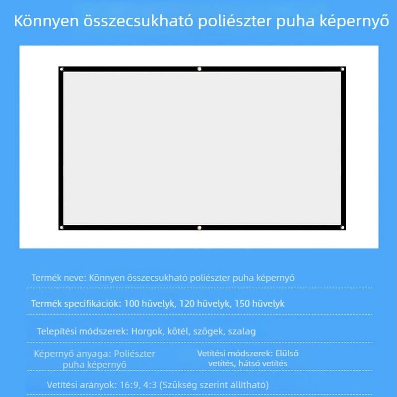 Könnyű poliészter vetítővászon kültéri használatra, 100/120/150 hüvelyk
