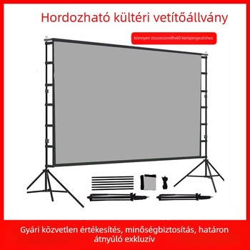 Könnyen hordozható kültéri vetítővászon kettős tartóval, otthoni mozihoz, 60–120 hüvelyk