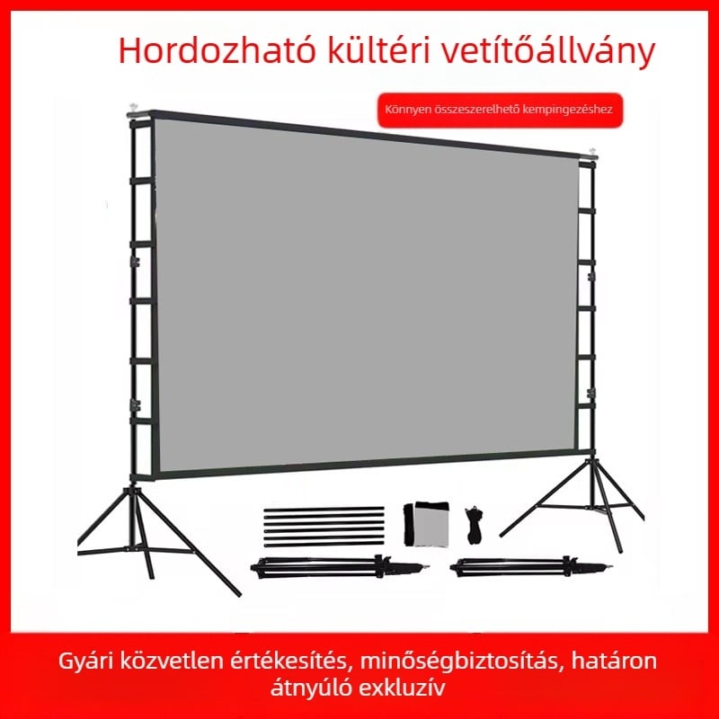 Könnyen hordozható kültéri vetítővászon kettős tartóval, otthoni mozihoz, 60–120 hüvelyk