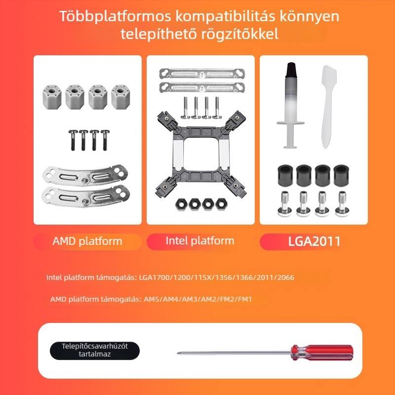 UT75-8 CPU hűtő 8 hőcsővel, réz-alumínium ötvözet, légkör hűtés, csendes
