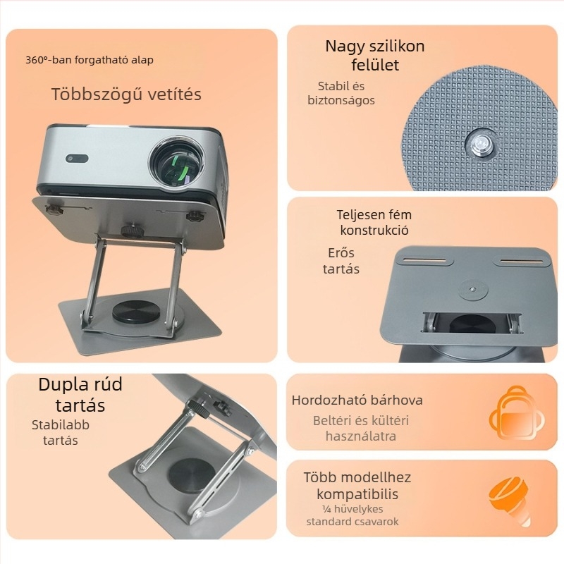 Projektor tartó asztali, mennyezeti vagy falra szerelhető, pan-tilt kar 360°-os forgatással és állítható szögekkel