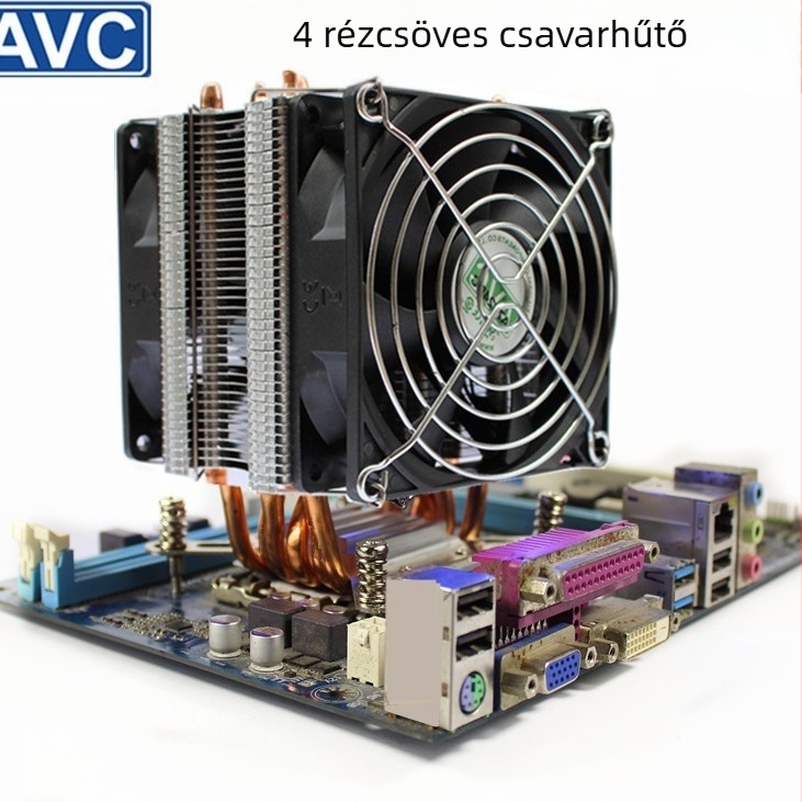 AVC4 Rézcsővel készült Csendes CPU Hűtő, kompatibil 11511155/1366/2011, univerzális szerver CPU ventilátor