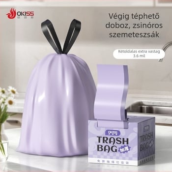 Vastagított szemeteszsák kötőzáras, háztartási használatra, nagy méretű konyhához, egyszer használatos műanyag