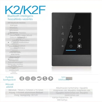 TTLOKC Bluetooth hozzáférés-ellenőrző rendszer alkalmazással, jelszóval és kártya alapú hozzáféréssel, K2/K2F modell, IC-kártya 13,56MHz, 20000 kártya kapacitás, tanulóteremhez