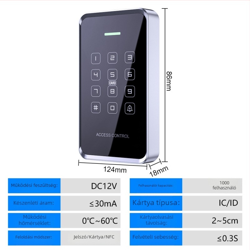 Kétsávos vízálló hozzáférés-ellenőrző rendszer PIN-nel és NFC-vel mobiltelefonhoz, elektromágneses ajtózár rendszer egy- és kétszárnyú üvegajtókhoz