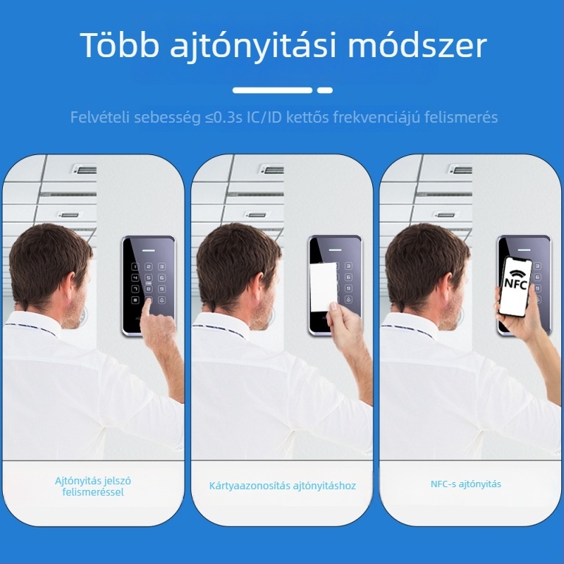 Kétsávos vízálló hozzáférés-ellenőrző rendszer PIN-nel és NFC-vel mobiltelefonhoz, elektromágneses ajtózár rendszer egy- és kétszárnyú üvegajtókhoz