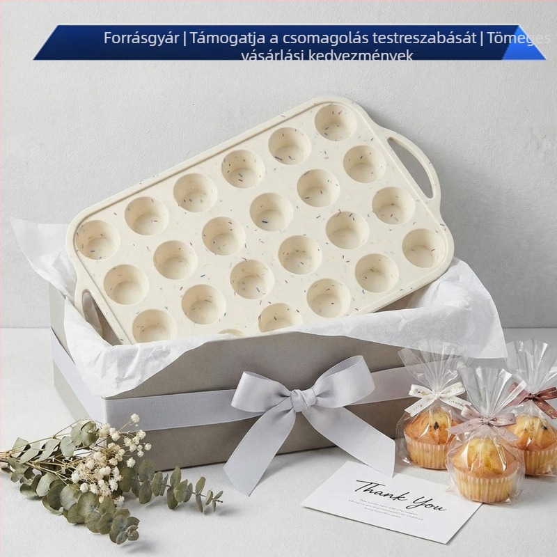 Kerek szilikon sütőforma acéllal megerősítve, 24 muffin forma, tapadásmentes otthoni sütéshez