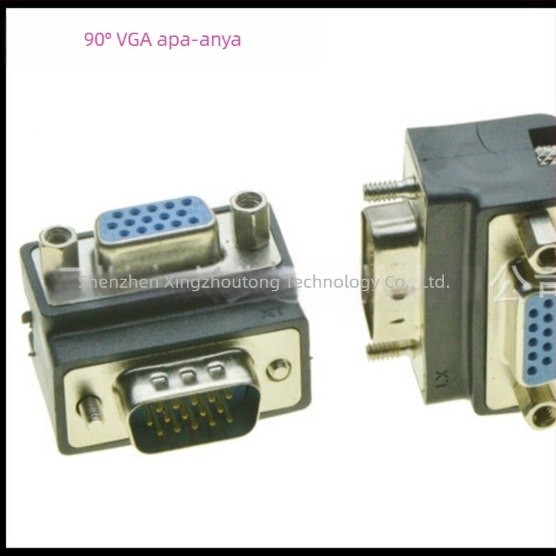 VGA könyökös adapter: férfi–nő, 15‑pin, projektor/monitor, 90° és 270° hajlítás