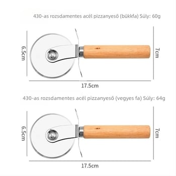 Fa fogantyújú görgős pizzavágó, vékony pengéjű egykerekes pizzavágó, sütőeszköz pizzához, pizza kő készlet kiegészítői