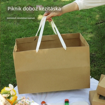 Piknikhez kraftpapír kézitáska – elvitelre, cateringre és sütéshez, nagy kapacitás, vastagított kivitel