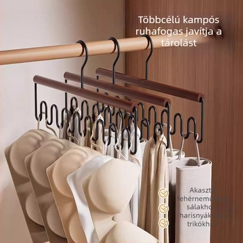 Többfunkciós vállfa toppokhoz és fehérneműkhöz, tömörfa akasztó, hullámmintás gardróbrendező