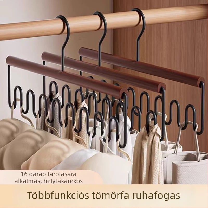 Többfunkciós vállfa toppokhoz és fehérneműkhöz, tömörfa akasztó, hullámmintás gardróbrendező