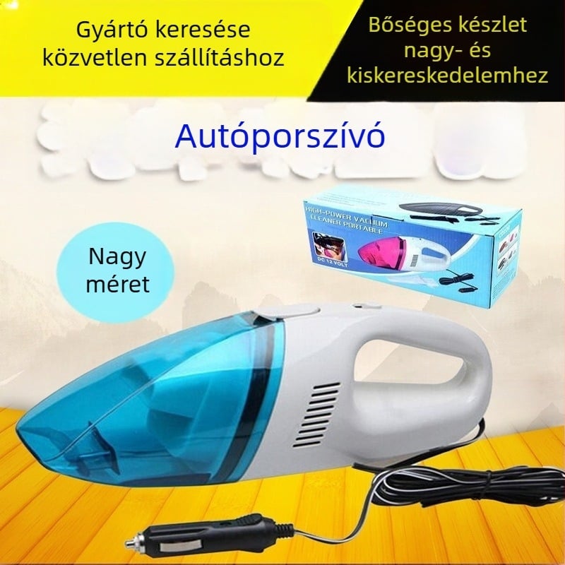 12V autós porszívó, kék–fehér, 1900Pa, 60W, 3 m kábel, szivargyújtó táp