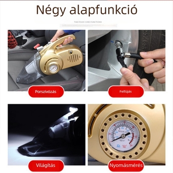 4 az 1-ben autó porszívó guminyomás-mérővel és légpumpával