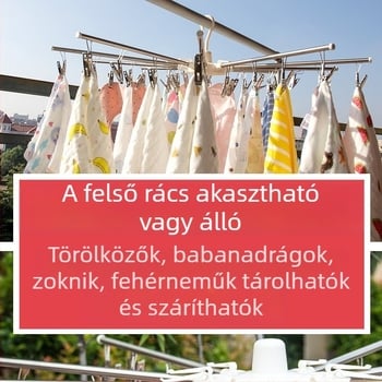 Rozsdamentes acél padlóra szerelt, hajtogatható babaszárító állvány – többfunkciós pelenkák és törölközők számára, erkélyre