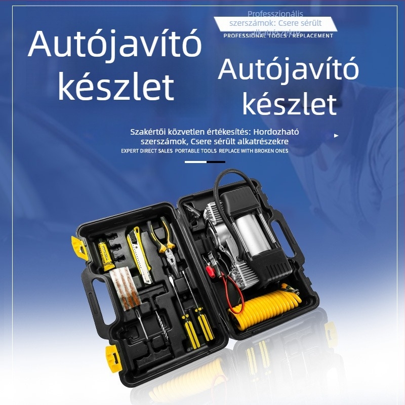 12V-os hordozható két-hengeres autó légpumpa, gumiabroncs felfújásához, magasnyomású elektromos pumpa