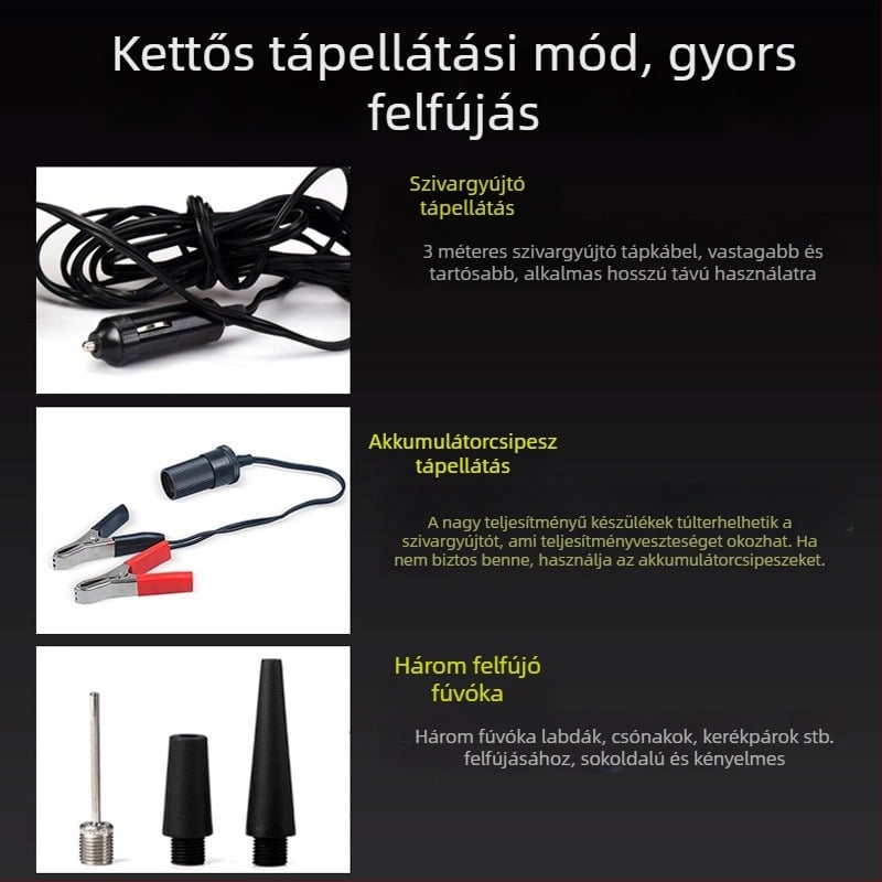 Fém autógumi pumpa, 12V, egyhengeres