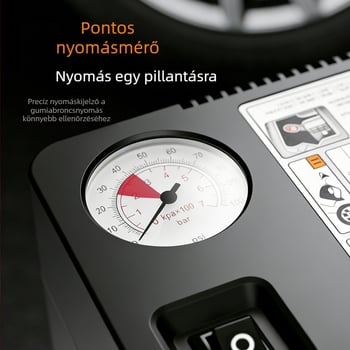 Hordozható autólégpumpa, gyors guminyomás autók és motorkerékpárok számára, kompakt elektromos autó pumpa nyomásmérővel