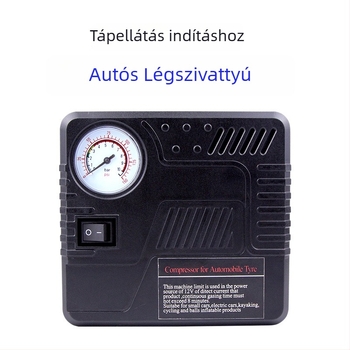Hordozható 12V-os elektromos autógumi pumpa, négyszögletes formájú