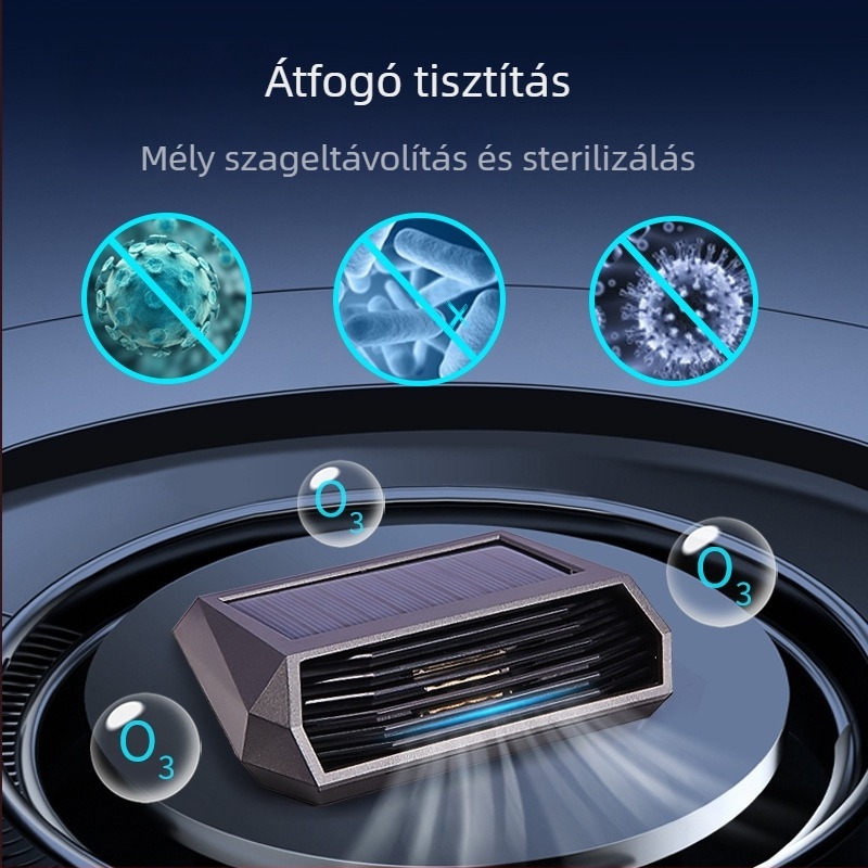 Napelemes autós levegőtisztító ozonnal és negatív ionokkal – szagok eltávolítása, fertőtlenítés és formaldehid eltávolítása