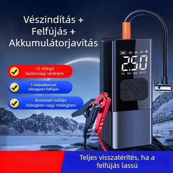 Vezeték nélküli autó felfújó pumpa digitális kijelzővel, 12V, hordozható vészindító áramforrás dízelautókhoz