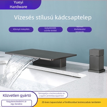 Vízeséses kőlapos fürdőkád csaptele, nagy áramlású, kettős meleg/hideg vezérlés, síkpaneles, két lyukas, két darabos készlet