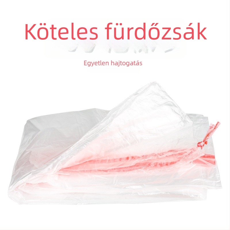 Egyszer használatos fürdőtasak kötéllel és műanyag fóliával